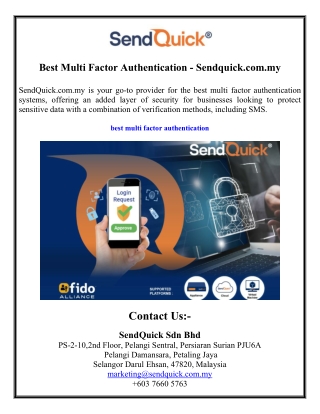 Best Multi Factor Authentication - Sendquick.com.my