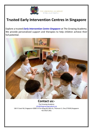 Trusted Early Intervention Centres in Singapore
