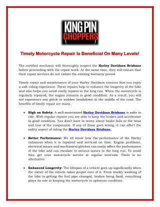 Timely Motorcycle Repair Is Beneficial On Many Levels
