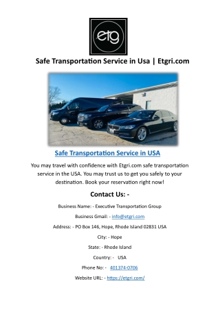 Safe Transportation Service in Usa