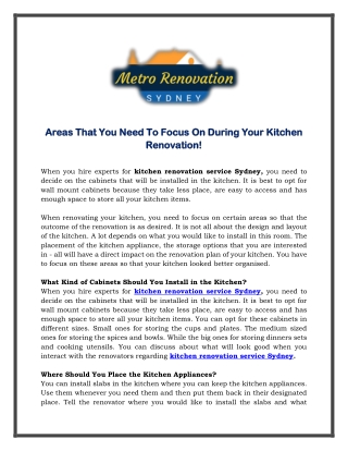 Areas That You Need To Focus On During Your Kitchen Renovation