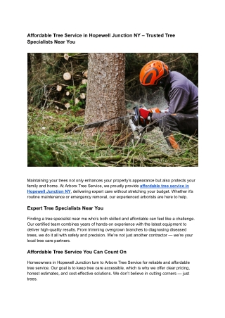 Affordable Tree Service in Hopewell Junction NY – Trusted Tree Specialists Near You