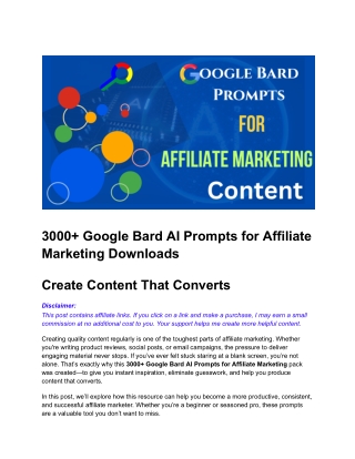 3000  Google Bard AI Prompts for Affiliate Marketing Downloads