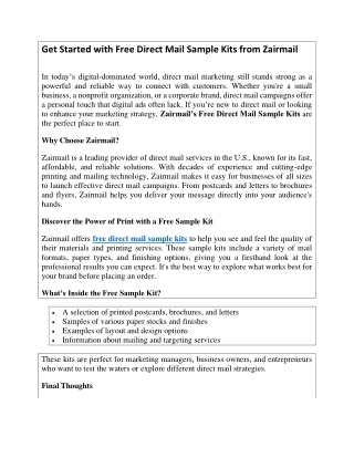 Get Started with Free Direct Mail Sample Kits from Zairmail