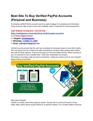 Best Site To Buy Verified PayPal Accounts (Personal and Business)