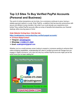 Top 3,5 Sites To Buy Verified PayPal Accounts (Personal and Business)