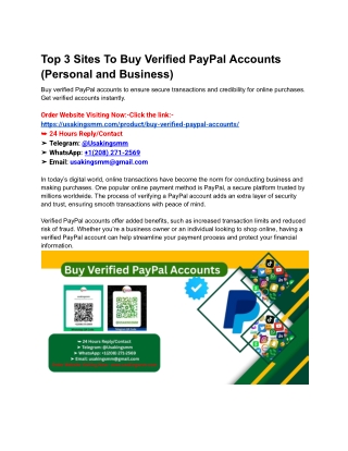 Top 3 Sites To Buy Verified PayPal Accounts (Personal and Business)