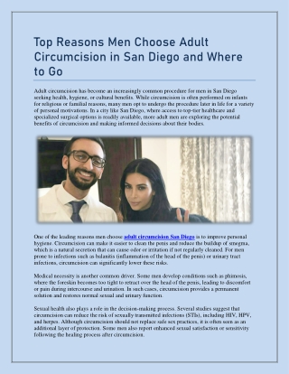 Top Reasons Men Choose Adult Circumcision in San Diego and Where to Go