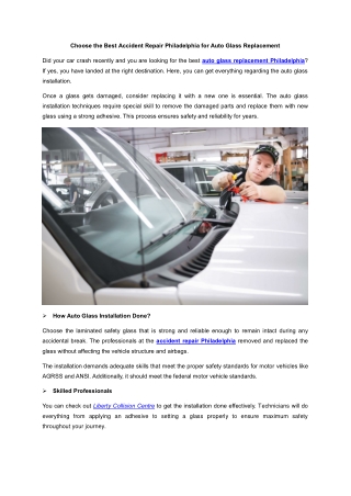 Choose the Best Accident Repair Philadelphia for Auto Glass Replacement