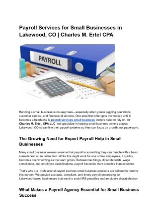 Payroll Services for Small Businesses in Lakewood, CO _ Charles M. Ertel CPA