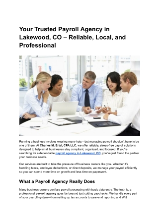 Your Trusted Payroll Agency in Lakewood, CO – Reliable, Local, and Professional