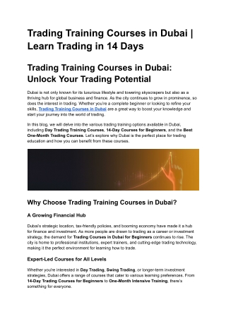 Trading Training Courses in Dubai _ Learn Trading in 14 Days