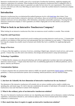 The Ultimate Guide to Choosing the Right Interactive Touchscreen Firm