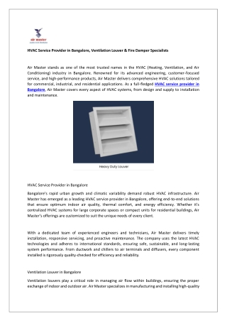 HVAC Service Provider in Bangalore-Air master