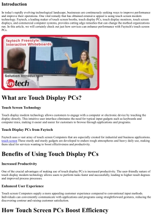 Enhancing Performance with Touch Display Computers