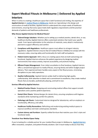 Expert Medical Fitouts in Melbourne - Delivered by Applied Interiors