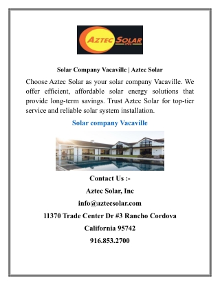 Solar Company Vacaville Aztec Solar