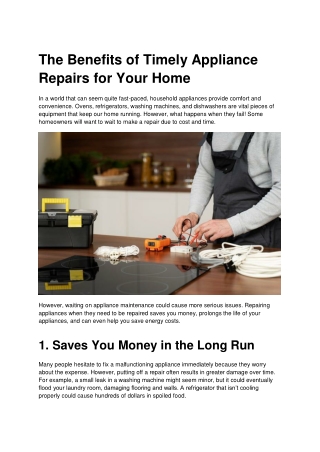 The Benefits of Timely Appliance Repairs for Your Home