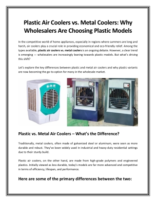 Plastic Air Coolers vs Metal Coolers Why Wholesalers Are Choosing Plastic Models