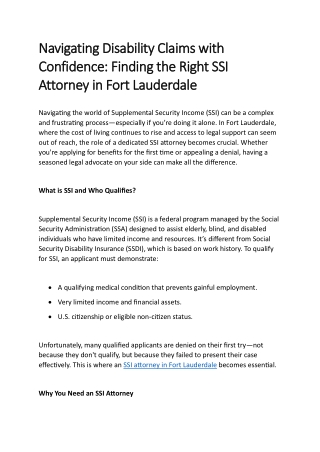 Navigating Disability Claims with Confidence Finding the Right SSI Attorney in Fort Lauderdale