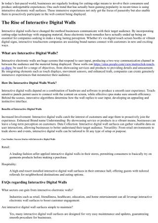 Immersive Experiences: Discovering Interactive Digital Walls