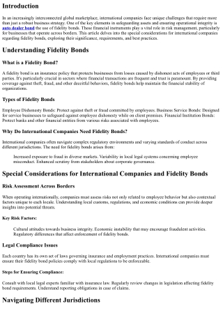 Special Considerations for International Companies and Fidelity Bonds