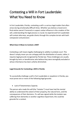Contesting a Will in Fort Lauderdale What You Need to Know