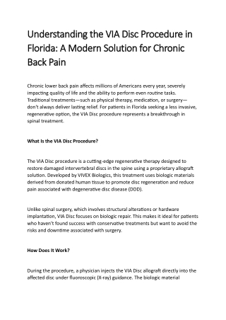 Understanding the VIA Disc Procedure in Florida A Modern Solution for Chronic Back Pain