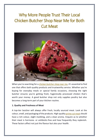 Why More People Trust Their Local Chicken Butcher Shop Near Me for Both Cut Meat