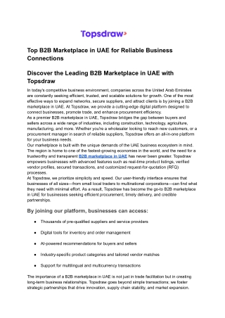 Top B2B Marketplace in UAE for Reliable Business Connections