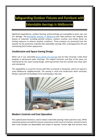 Safeguarding Outdoor Fixtures and Furniture with Extendable Awnings in Melbourne
