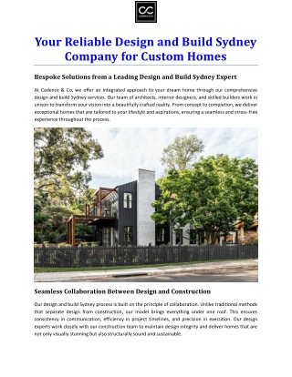 Your Reliable Design and Build Sydney Company for Custom Homes