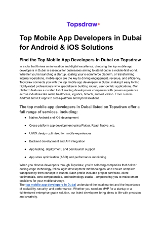 Top Mobile App Developers in Dubai for Android & iOS Solutions