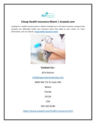 Cheap Health Insurance Miami | Acaweb.com