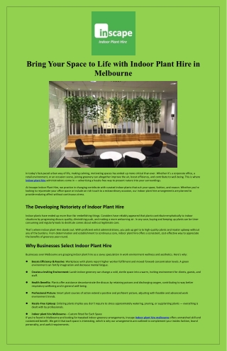 Bring Your Space to Life with Indoor Plant Hire in Melbourne