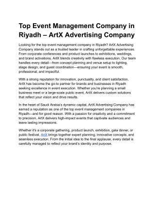 Top Event Management Company in Riyadh – ArtX Advertising Company