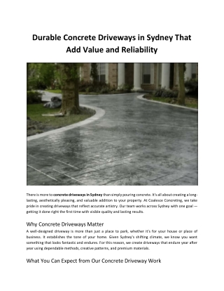 Durable Concrete Driveways in Sydney That Add Value and Reliability