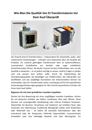Wie Man Die Qualität Von EI-Transformatoren Vor Dem Kauf Überprüft