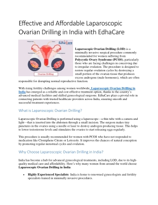 Effective and Affordable Laparoscopic Ovarian Drilling in India with EdhaCare