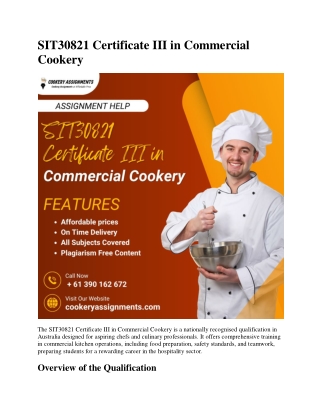 SIT30821 Certificate III in Commercial Cookery