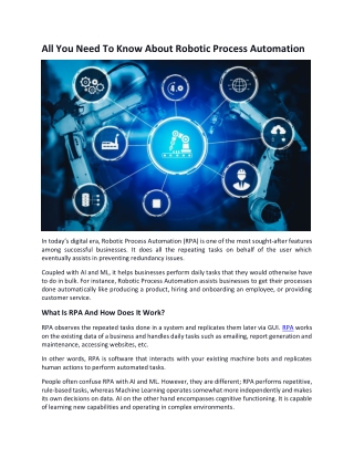 All You Need To Know About Robotic Process Automation