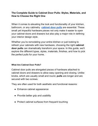 The Complete Guide to Cabinet Door Pulls: Styles, Materials, and How to Choose t