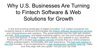 Why U.S. Businesses Are Turning to Fintech Software & Web Solutions for Growth