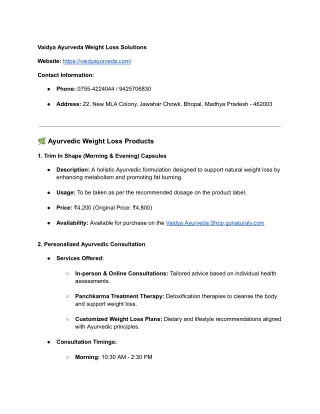 Vaidya Ayurveda Weight Loss Solutions