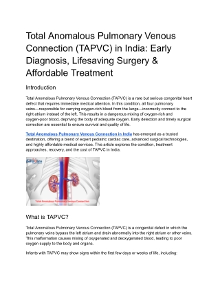 Total Anomalous Pulmonary Venous Connection (TAPVC) in India