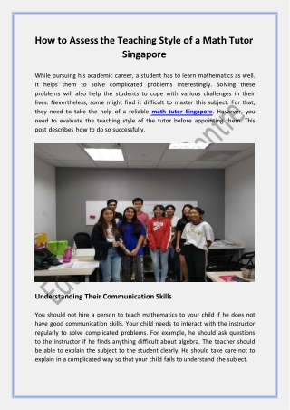 How to Assess the Teaching Style of a Math Tutor Singapore