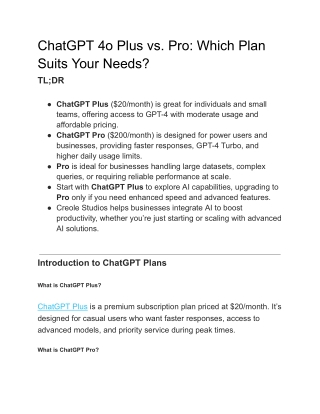 ChatGPT 4o Plus vs. Pro: Which Plan Suits Your Needs?