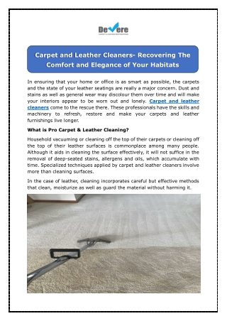 Carpet and Leather Cleaners- Recovering The Comfort and Elegance of Your Habitat