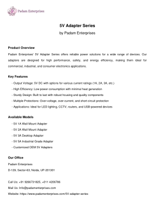 5V Power Adapter Manufacturers | Padam Enterprises