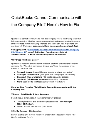 Solve QuickBooks Cannot Communicate with the Company File Error